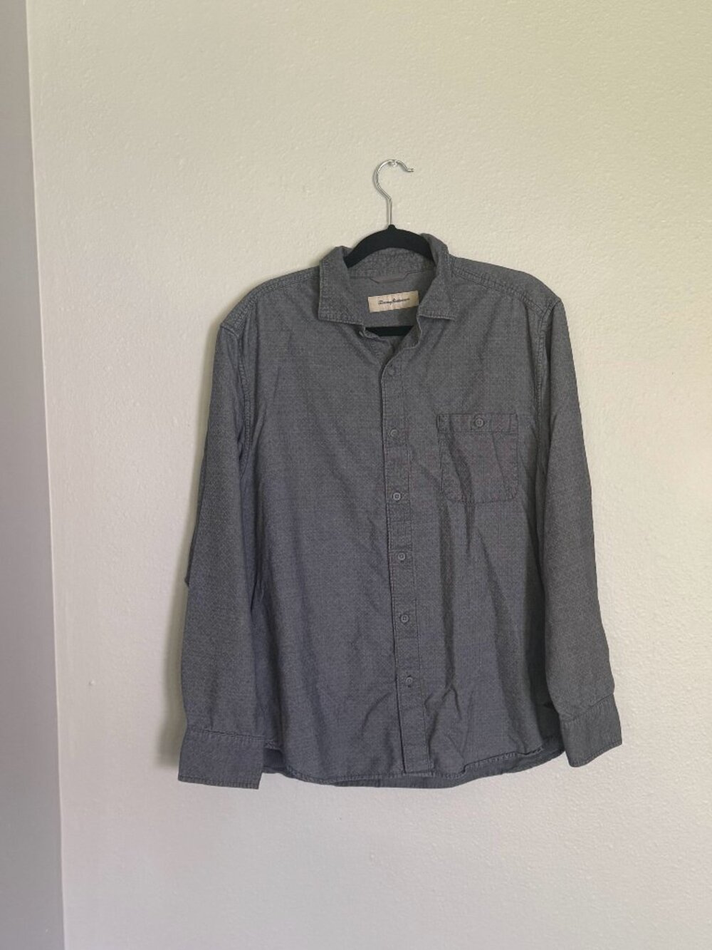 Tommy Bahama Delos Dobby Button Down Shirt Grey Long Sleeve Cotton Mens Size L